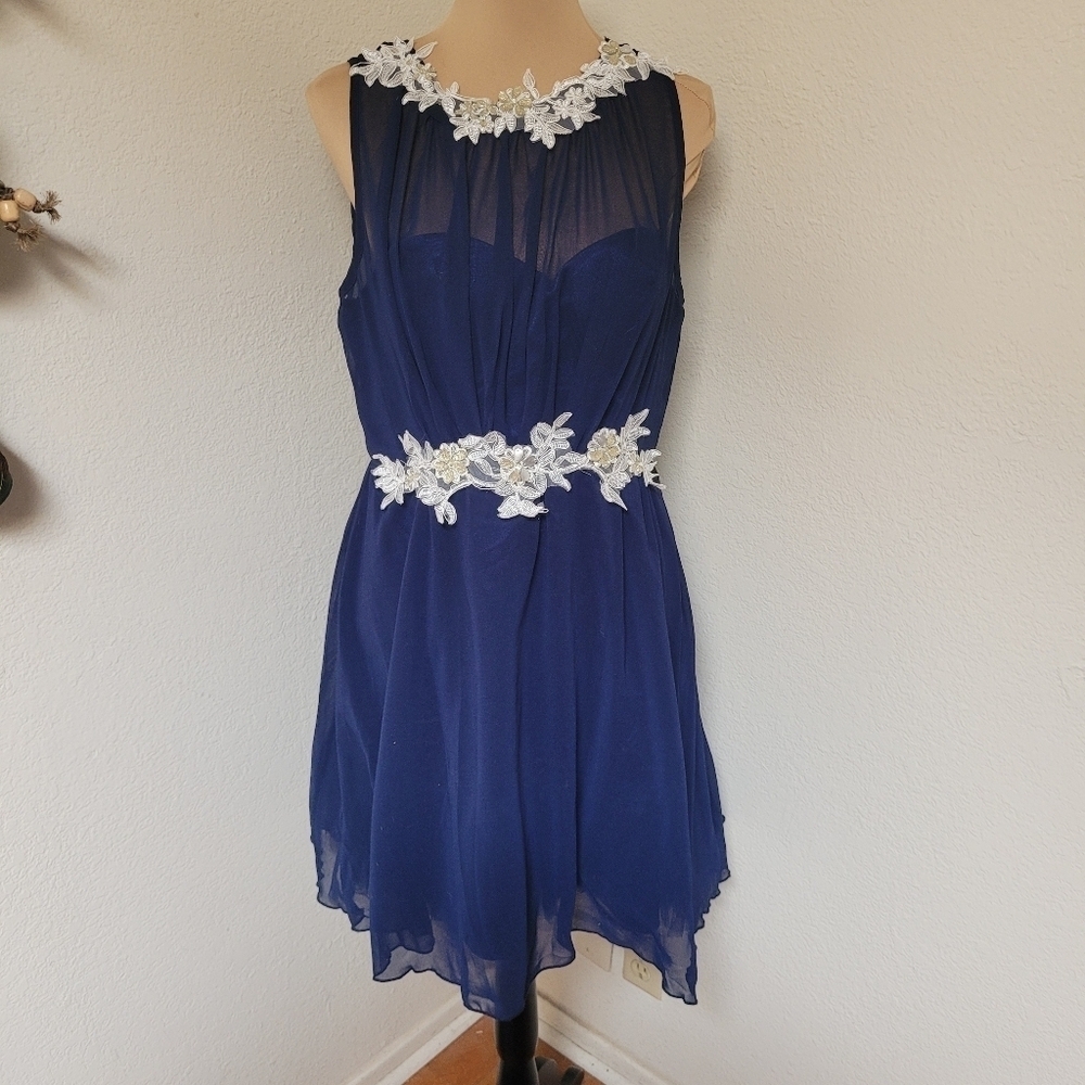 London Dress Company Navy Blue Dress with White Floral Accents